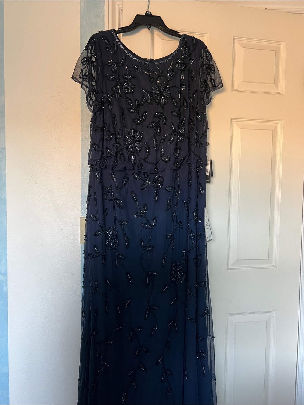 Navy Blue Floral Beaded Gown